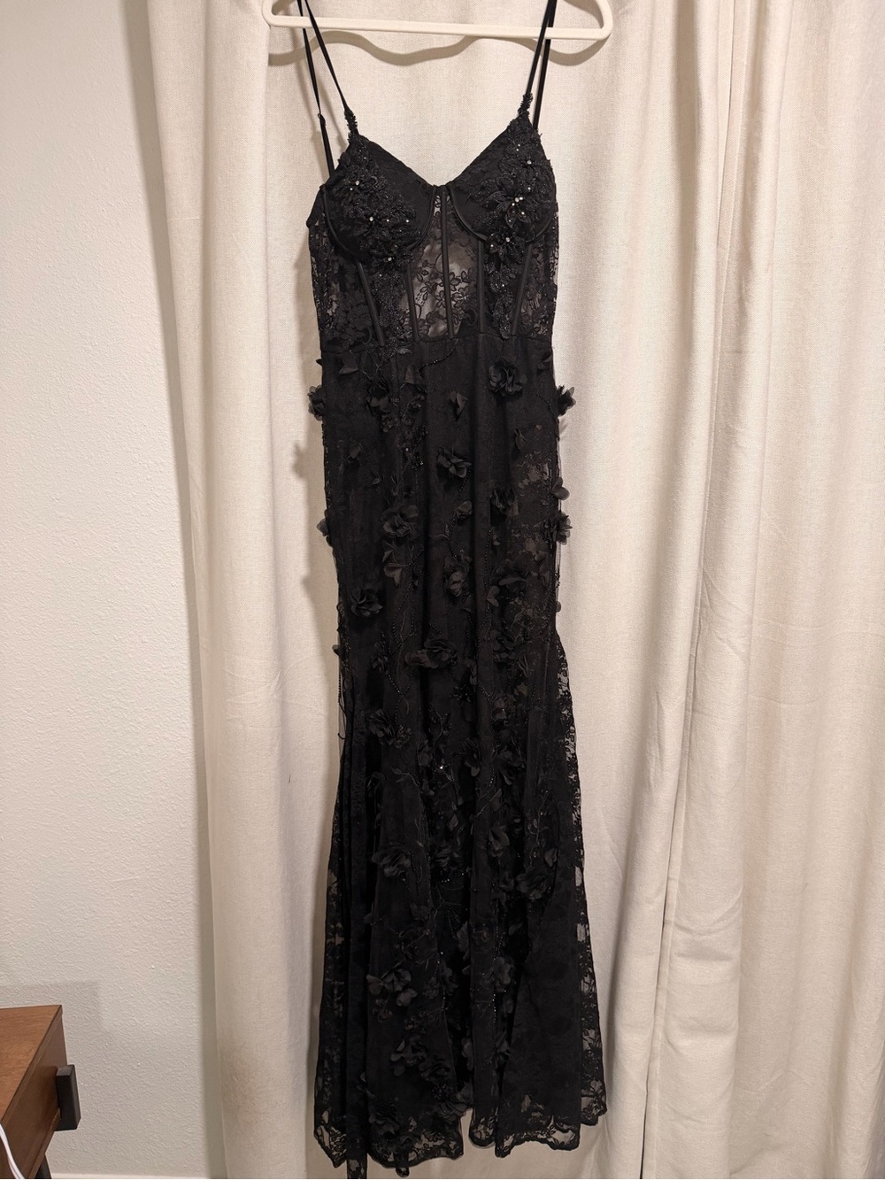 Fashion Nova Black Lace Appliqué Maxi Dress